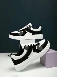 Men's Slip-resistant, Color-blocked Shoelace Sports Shoes With Embossed Pattern, For Outdoor Sports And Skateboarding