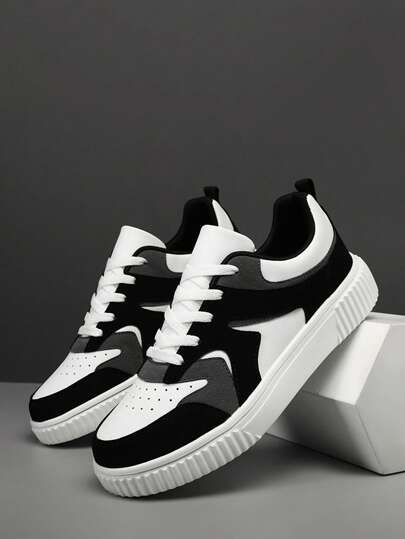 男士,拼色運動鞋帶壓花圖案,適用於戶外運動和滑板