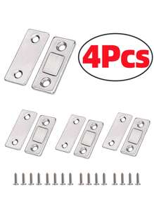 4pcs Ultra-thin Cabinet Door Magnets, Drawer Cabinet Door Magnetic Catch Adhesive Latch Lock, Kitchen Cupboard Door Magnetic Soft Catch Closer - Silver - View 4