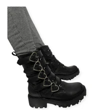 bota de 100% piel con hebillas de corazones roquera a la moda - Negro - Ver 2