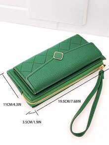New handful multi-function mobile wallet, soft plaid zipper multi-function large-capacity wallet zipper purse - Green - View 9