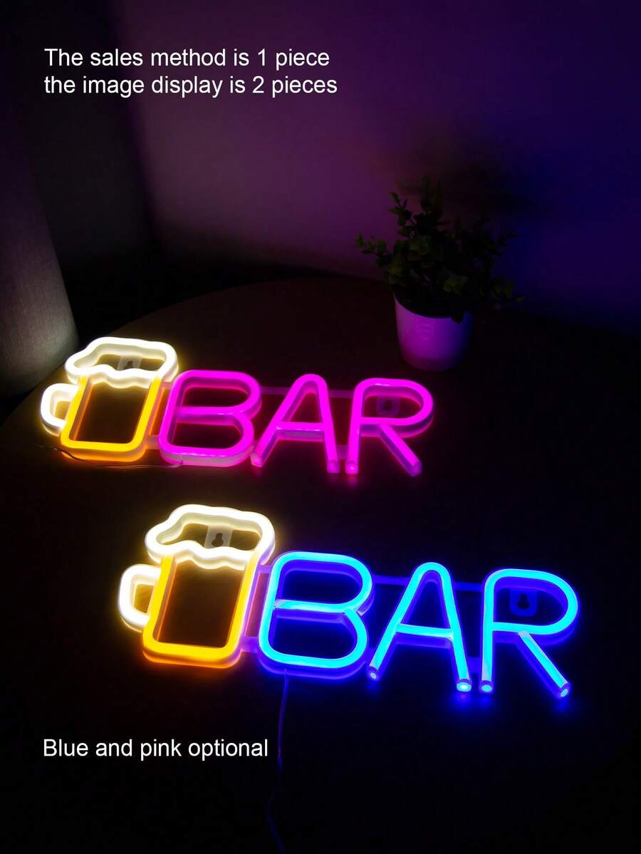 1入裝酒杯造型led霓虹燈,可使用usb和電池供電,適合節日房間裝飾 - 彩色 - 查看 1