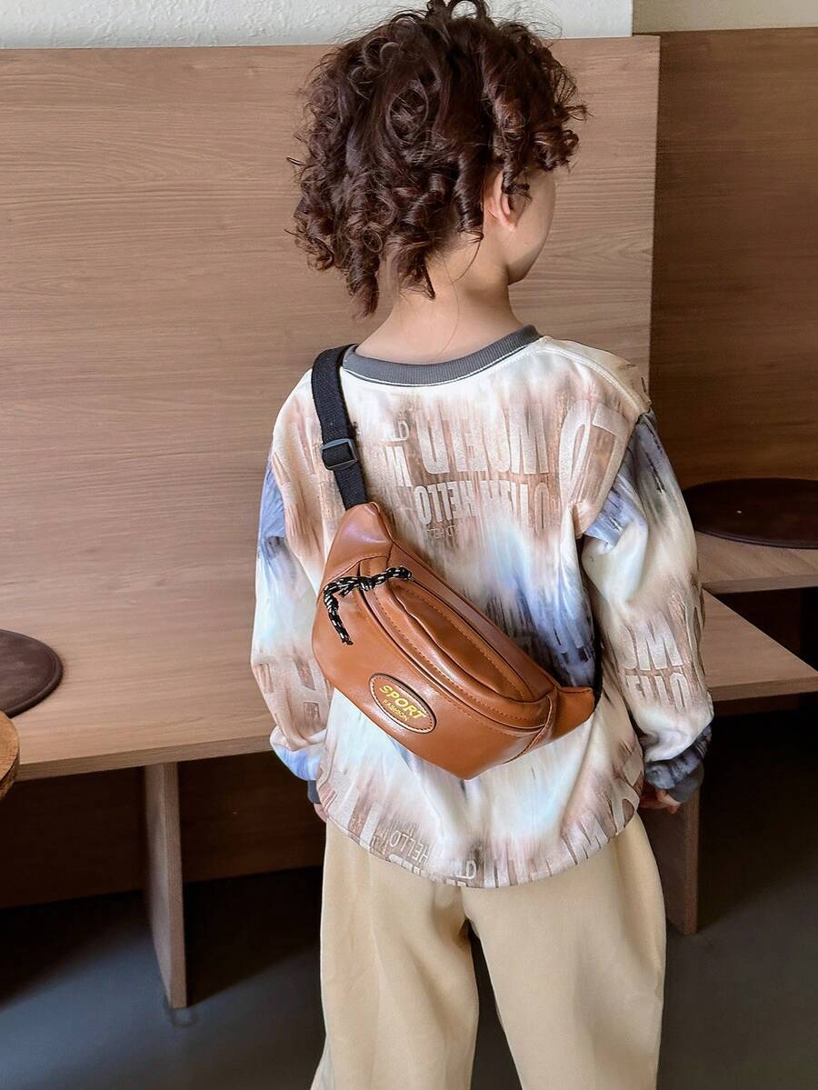 復古風格兒童秋季腰包,簡單字母設計,時尚男女孩小吃斜背包,適用旅行