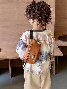 復古風格兒童秋季腰包,簡單字母設計,時尚男女孩小吃斜背包,適用旅行