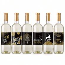 聖誕酒瓶標籤貼紙,派對酒瓶裝飾,聖誕老人雪人標籤貼紙,節日派對用品裝飾 - 米色 - 查看 3