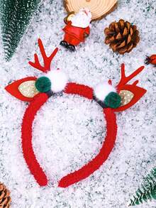 1入組聖誕紅色的髮帶帶毛球和小鹿鹿角裝飾用品