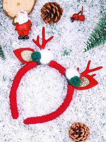 1入組聖誕紅色的髮帶帶毛球和小鹿鹿角裝飾用品