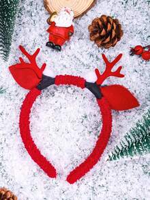 1入組聖誕紅色的髮帶帶毛球和小鹿鹿角裝飾用品