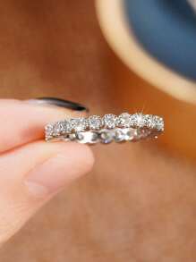 1 件时尚方晶锆石戒指，适合女士婚礼订婚派对珠宝情人节礼物、妈妈、母亲、母亲节、礼物 - 銀色 - 查看 4