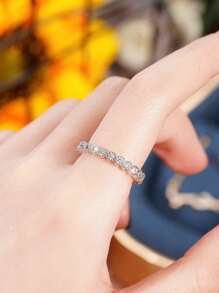 1 件时尚方晶锆石戒指，适合女士婚礼订婚派对珠宝情人节礼物、妈妈、母亲、母亲节、礼物 - 銀色 - 查看 8