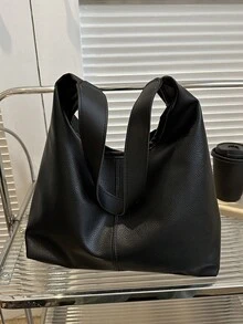 1pc Solid Color Pu Leather Portable Large Capacity Magnetic Snap Fashionable Simple All-match Shoulder Bag, Handbag, Tote Bag For Women Daily Use - Black - View 8