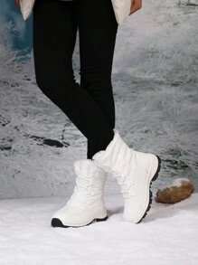 Giày bốt đi tuyết chất lượng cao cho nữ, đế dày chống trượt, giày bốt cao buộc dây mùa đông, đệm ấm - trắng - Xem 3
