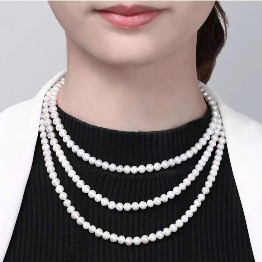 女式時尚珍珠項鍊,140 厘米 - 女士時尚珍珠毛衣鏈 - 查看 1