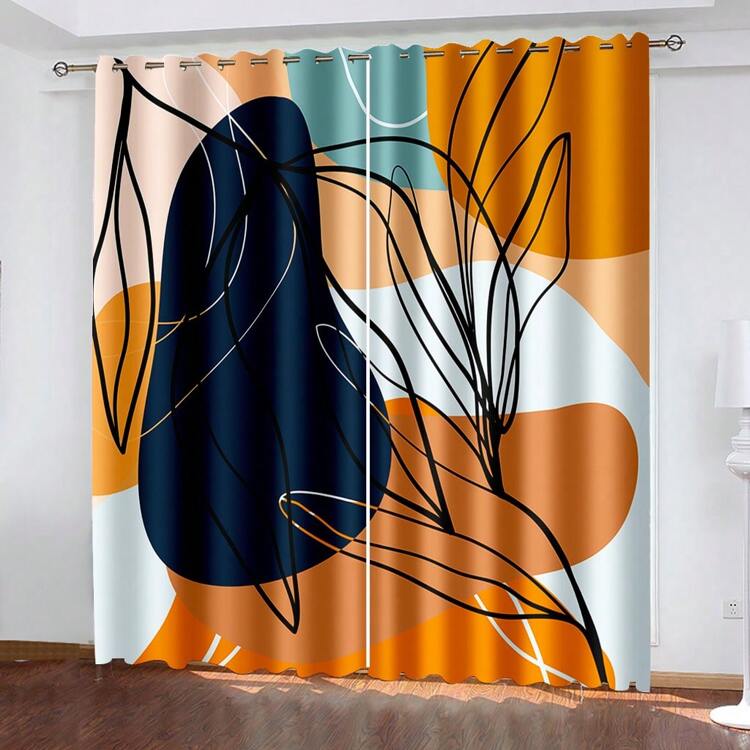 2 Piezas Cortinas Naranjas De Estilo Bohemio, Cortinas Abstractas De Reducción De Ruido Estética Geométrica Para Dormitorio Y Sala De Estar - Naranja - Ver 7