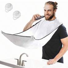 男士修剪刮鬍子的鬍子圍裙,防粘鬍鬚斗篷理鬍布防水禮物,適用於男友,丈夫,爺爺 -黑白配色