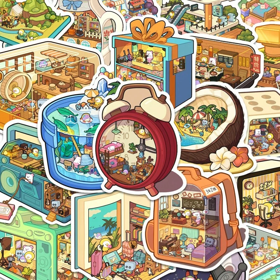 1 包情感产品涂鸦跨境卡通贴纸不同食物 DIY 儿童跟随行李箱贴纸、学校用品、返校 - 彩色 - 查看 1