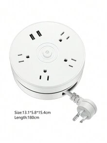 1入組多功能旋轉插座帶usb插口電源條,有線圓形插座插頭可應用於多種用途 - 白色 - 查看 2