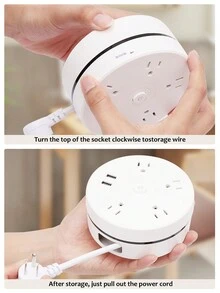 1入組多功能旋轉插座帶usb插口電源條,有線圓形插座插頭可應用於多種用途 - 白色 - 查看 6