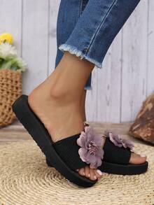 Giày cao gót 3cm, quai đơn giản, đế bằng, dép đi biển mùa hè cho nữ, dép chống trượt - Màu tím - Xem 5