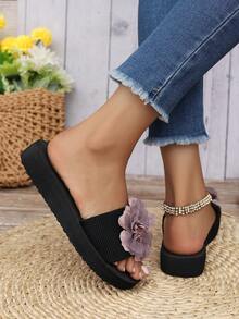 Giày cao gót 3cm, quai đơn giản, đế bằng, dép đi biển mùa hè cho nữ, dép chống trượt - Màu tím - Xem 7