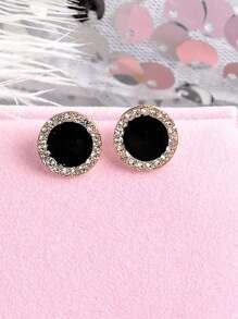 1 Pair Fashionable Minimalist Round Circle Geometric Stud Earrings With Rhinestones - Multicolor - View 2