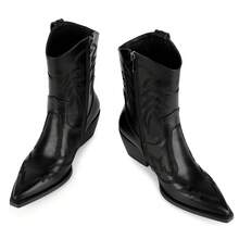 WETKISS Embroidered Cowboy Boots for Women, Ankle Cowgirl Boots with Pointed Toe, Side Zipper and Chunky Heel Design - 黑色 - 查看 5