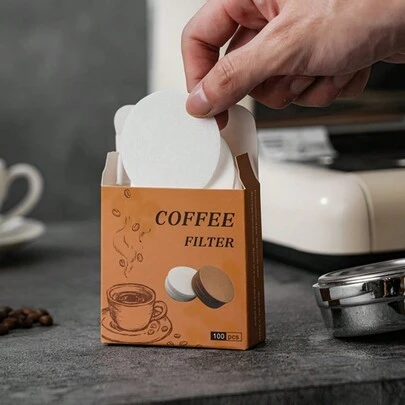 100pcs White Round Coffee Filter Paper, 51mm/54mm/58mm Coffee Pot Moka Pot Universal Filter Paper, Handled Household Coffee Maker Specific Circular Powder Bowl Filter Paper, Double Water Filter Paper, Coffee Accessories School Supplies Back To School