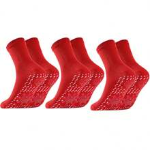 3pairs Red Thermal Insulated Self-heating Mid-calf Socks For Cold Resistance - Red - View 1