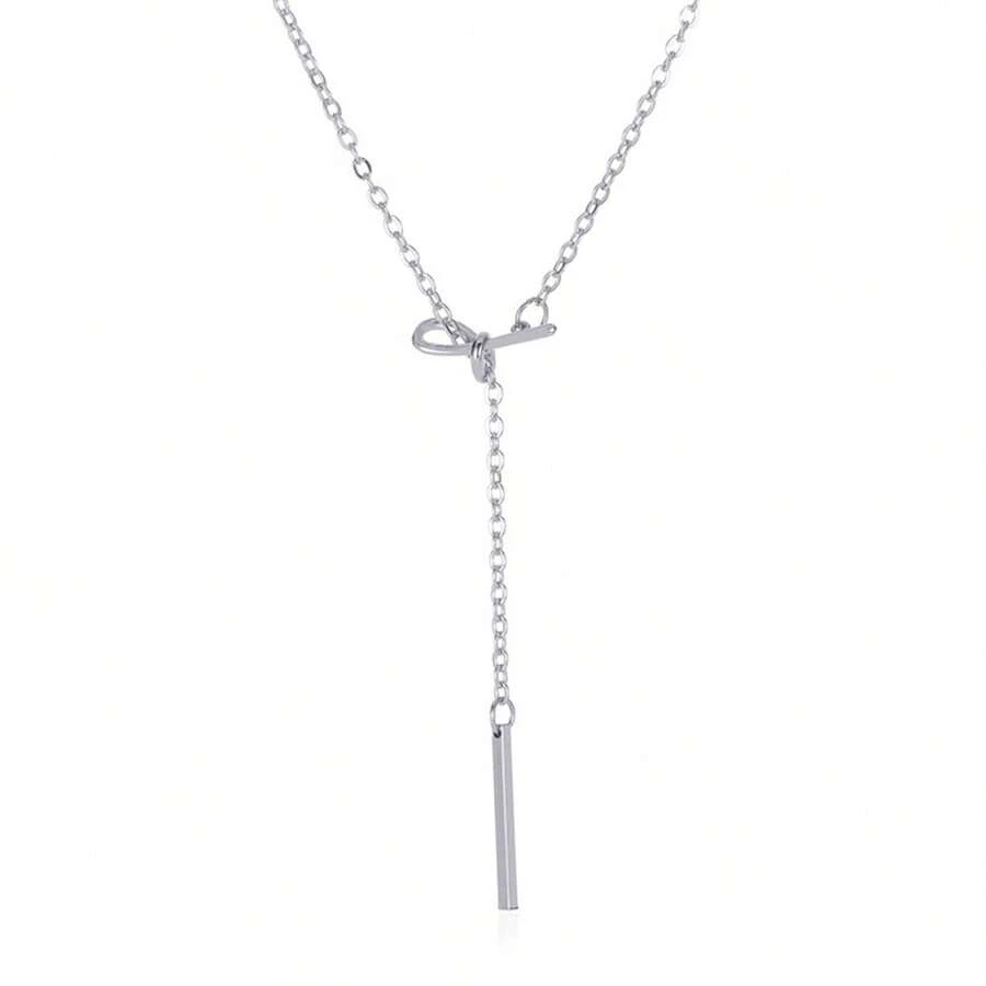 歐美時尚女士珠寶配飾,長款打結頸鏈配蝴蝶結吊墜,極簡性感,多變優雅的鎖骨鏈(1個)