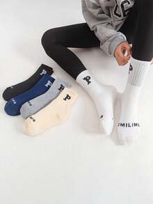 5對/包隨機顏色加厚毛絨中筒襪適合男女童,冬季 - 彩色 - 查看 2