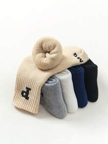 5對/包隨機顏色加厚毛絨中筒襪適合男女童,冬季 - 彩色 - 查看 4