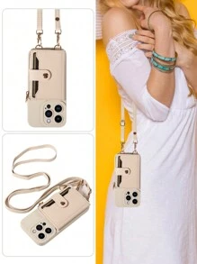 1pc Crossbody PU Leather Phone Case With Card Slot And Mirror Compatible With Iphone 16 Pro Max, Samsung
