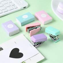 1box Macaron Colored Mini Stapler & Staple Set, Creative Metal Stationery For Students And Office Workers - Green - View 4