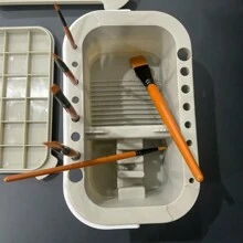 3合1多功能筆筒,內含水容器和調色板,適用於水彩、壓克力繪畫,灰色,筆桿顏色隨機 - 白色 - 查看 10