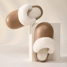 女士防水拖鞋,可拆卸加厚柔軟絨毛,防滑鞋底,適用於室內穿著,秋冬季節