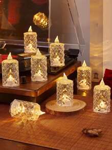 1 pièce Bougie LED en forme de diamant en cristal, bougie sans flamme alimentée par pile, bougie décorative LED de type bougie de thé avec pile, idéale pour mariage, table de salle à manger, décoration de fête, décoration de fête de Noël - Jaune citron - Voir 9