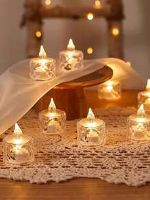 1 pièce Bougie LED en forme de diamant en cristal, bougie sans flamme alimentée par pile, bougie décorative LED de type bougie de thé avec pile, idéale pour mariage, table de salle à manger, décoration de fête, décoration de fête de Noël - Jaune citron - Voir 8