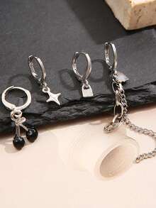 1件套深色櫻桃形狀簡約風甜美風&酷女性耳環帶鏈子,星星&流蘇裝飾用品
