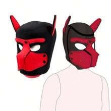 1pc Red Party Dog Mask Costume Accessory For Men & Women, Removable Dog Head Hood, Nightclub Party, Cosplay - Red - View 3
