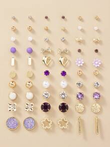 30 cặp/bộ Thời trang Khối Zirconia  , Ngọc trai Giả , Hình vẽ trái tâm , Kim loại , Hoa , Thiết kế hình học Bông tai stud Đối với phụ nữ , Mặc hàng ngày Và Quà tặng lễ hội , Phụ kiện trang sức - Vàng - Xem 15