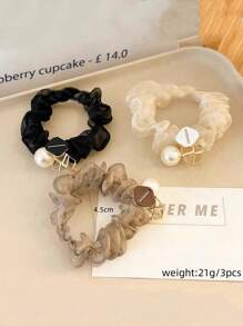 3件套新款优雅时尚珍珠水晶球欧根纱发圈，适合派对和日常使用 - 彩色 - 查看 8