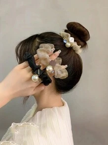 3件套新款优雅时尚珍珠水晶球欧根纱发圈，适合派对和日常使用 - 彩色 - 查看 2