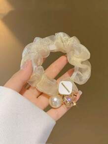 3件套新款优雅时尚珍珠水晶球欧根纱发圈，适合派对和日常使用 - 彩色 - 查看 6