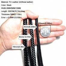 2米/卷6/8/10mm編織pu皮繩線頸鍊繩,適用於珠寶製作diy手鐲日常男女配戴 - 黑色 - 查看 2