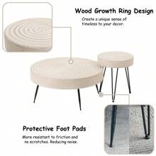 COZAYH 2-Piece Modern Farmhouse Living Room Coffee Table Set, Nesting Coffee Table Round Natural Wood Finish - White Ring Pattern - View 4