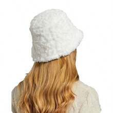 1PC Winter new style small label fisherman's basin hat, versatile warm bucket hat, plush velvet face-showing small hat - White - View 3