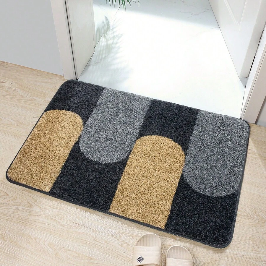 1 件黑色和金色半圓形圖案毛絨地毯 - 彩色 - 查看 1