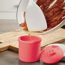 1pc Silicone Grease Container, Cute Pig Oil Container With Filter Mesh Grease Separation Filter, Kitchen Cooking Oil Container, Frying Oil Can With Lid, Bacon Grease Filter, Kitchen Supplies - Pink - View 1