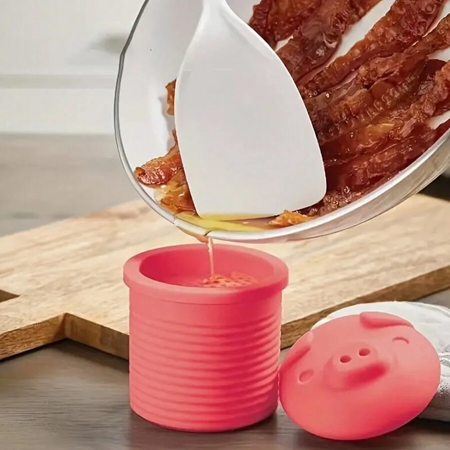 1pc Silicone Grease Container, Cute Pig Oil Container With Filter Mesh Grease Separation Filter, Kitchen Cooking Oil Container, Frying Oil Can With Lid, Bacon Grease Filter, Kitchen Supplies - Pink - View 1