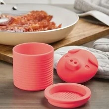 1pc Silicone Grease Container, Cute Pig Oil Container With Filter Mesh Grease Separation Filter, Kitchen Cooking Oil Container, Frying Oil Can With Lid, Bacon Grease Filter, Kitchen Supplies - Pink - View 2